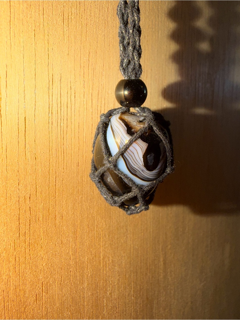Handcrafted Brown & White Agate Pendant Necklace adjustable